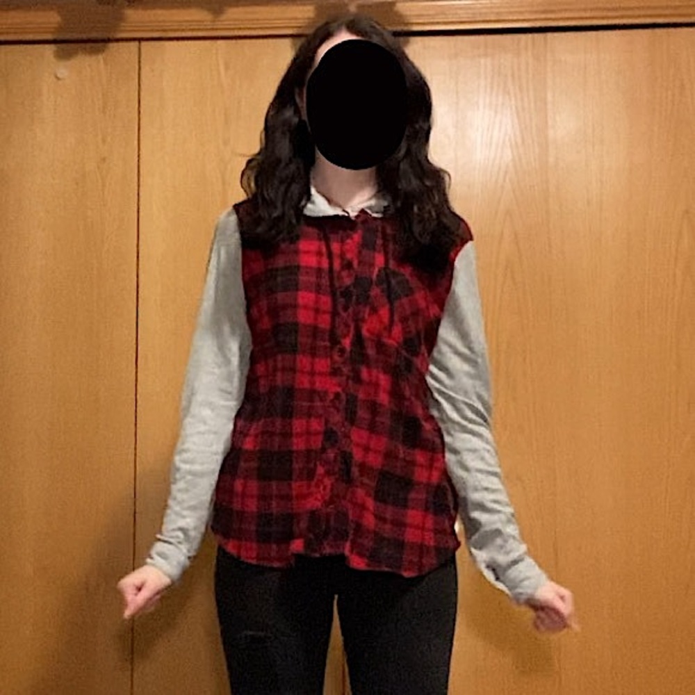 Rue21 Red/Black and Gray Flannel Button-up Hoodie
